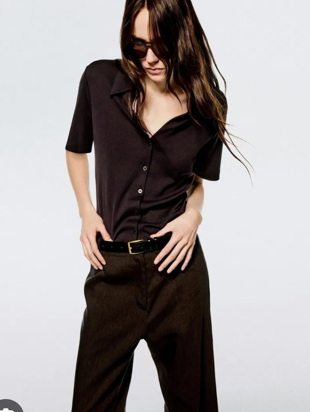 COS cotton jersey chocolate brown "Resort" shirt Sz L